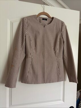 Theory Brown Gingham Zip-Front Blazer